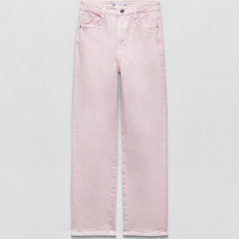 ZARA HIGH RISE STRAIGHT LEG JEANS FADED PINK 28 (US6)